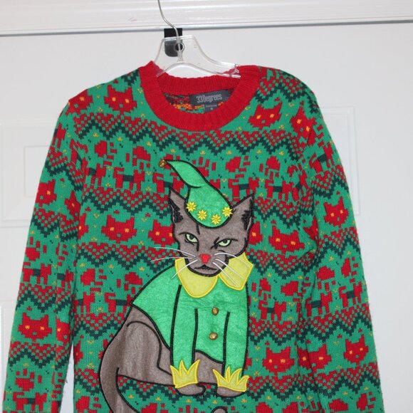 33 DEGREES - ANGRY CAT Christmas sweater size Small - Picture 2 of 3
